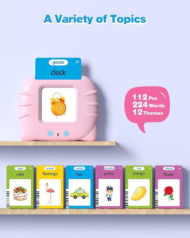 Talking Flash Cards for Toddlers 1 2 3 4 Year Olds, Montessori Language Learning with 224 Words, Pocket Speech Therapy and Autism Playthings, Children's Sensory Educational Device, Pink