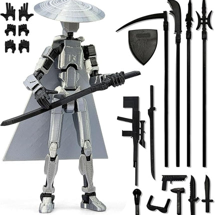 Already Assembled T13 Action Figure Accessories,T13 Multi-Jointed Movable 3D Printed Toys (Silvery)