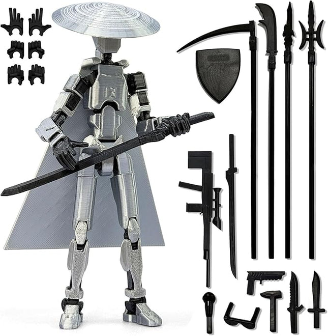 Already Assembled T13 Action Figure Accessories,T13 Multi-Jointed Movable 3D Printed Toys (Silvery)