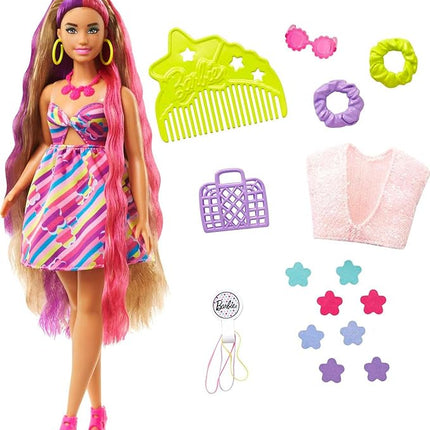 Barbie Totally Hair Doll, Flower-Themed with 8.5-inch Fantasy Hair & 15 Styling Accessories (8 with Color-Change Feature)