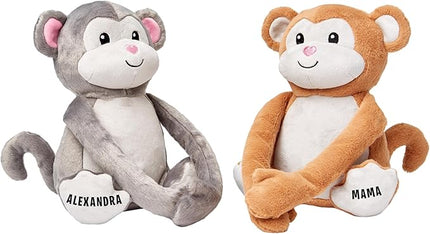 Let's Make Memories Personalized Hugging Plush Monkeys - for Birthday - Monkey Stuffed Animal for Kids - for Boy - for Girl