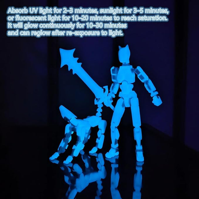 T13 Action Figures (Grow in The Dark Blue) Titan 13 Action Figures T13 3D Action Figure Set Already Assembled Dummy 13 Nova T-13 Robot 3D Printed Multi-Jointed Movable Toy (Blue White + Dog)