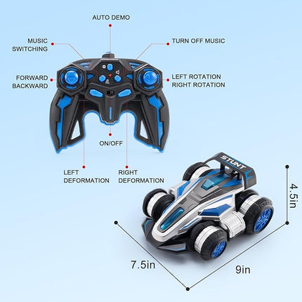 Remote Control car, 2.4 GHz Stunt Car, Upright Walking RC Cars 360° Deformation Rotation, with Lights and Music RC car 4WD High Speed Off Road Toy Presents for 6 7 8 9 10 boy and Girl (Blue)