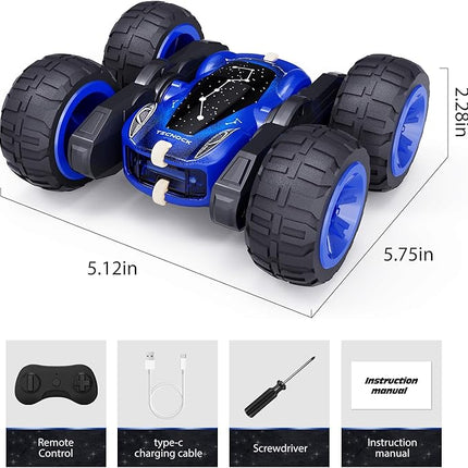 Tecnock Remote Control Car, 2.4GHz RC Cars with USB-C Easy Charging, 4WD Double Sided 360° Rotates and Flips RC Stunt Car, Toys Gift for Boys and Girls Ages 6-8, 8-12