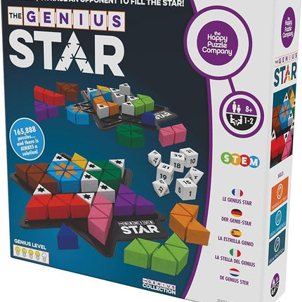 The Happy Puzzle Company The Genius Star | Toy of The Year Award Winning Family Board Game | 165,888 Possible Puzzles | Filling in Colored Shapes | Blockers to Complete A Star | Golden Star Twist
