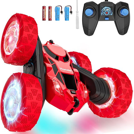 Remote Control Car Double Sided 360°Rotating 4WD RC Cars with Headlights 2.4GHz Electric Race Stunt Toy Car Rechargeable Toy Cars for 6-12 Year Old Boys Girls BirthdayGift (Red)