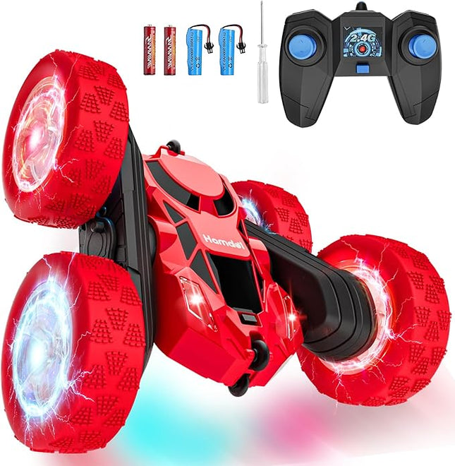 Remote Control Car Double Sided 360°Rotating 4WD RC Cars with Headlights 2.4GHz Electric Race Stunt Toy Car Rechargeable Toy Cars for 6-12 Year Old Boys Girls BirthdayGift (Red)