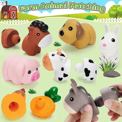 V-Opitos 10 Pack Farm Animal Matching Toys, Montessori Gifts for 1-3 Year Old Toddlers