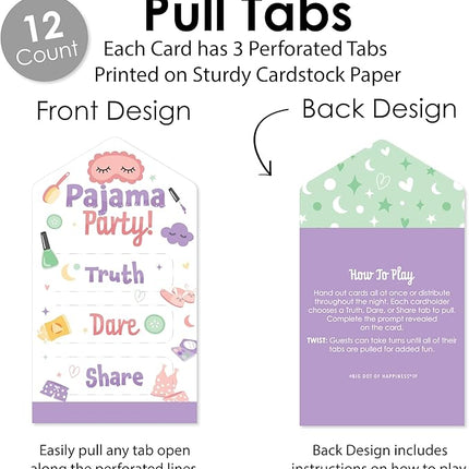 Big Dot of Happiness Pajama Slumber Party - Girls Sleepover Birthday Party Game Pickle Cards - Truth, Dare, Share Pull Tabs - Set of 12