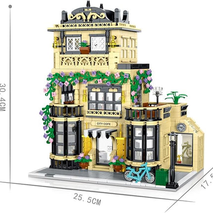 City Cafe Architecture Building Kit with LED Lights,3 Levels City Cafe Model Building Blocks Toy,for 12+Age Teen,Adult（1443 Pieces）