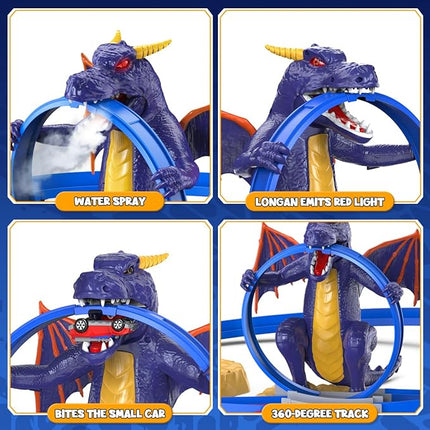 VATOS Dragon Slot Track Cars Set Toys - Racing Car Toy with Light & Spray, 4-7 Years Old Boy Girls Toys, Activity Indoor Kids Track Race Car Gifts