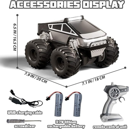 Remote Control Monster Truck Toy, Waterproof 1:16 4WD Amphibious Cyber RC Truck All Terrain Off-Road Car for 6+ Years Old Kids Boy (Black)