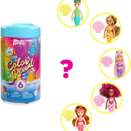 Barbie Color Reveal Rainbow Mermaid Series Chelsea Doll with 6 Surprises, Color Change and Accessories