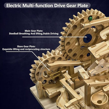 Wooden Marble Run Building Set, Electric Motorized, 75 Blocks, 15 Marbles, 3D Brain Teaser Construction Kit.for Adults and Adolescent to Build (SN-115)