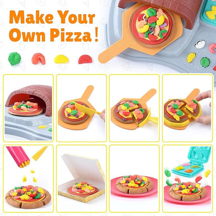 2 in 1 Color Dough Sets for Kids Ages 2-4-8, Kitchen Creations Ice Cream Pizza Maker Machine, Art Crafts Play Food Toys for 3 Year Old Girls Boys and Up, 8 Cans of Modeling Compound Dough,2 oz Cans