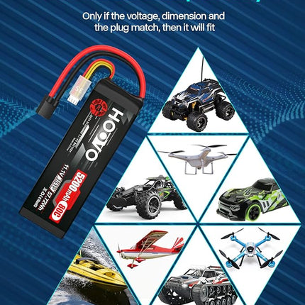 HOOVO 11.1V 80C 5200mAh 3S LiPo Battery with Tracxas Plug for RC Car RC Truck RC Boat Hobby (2 Packs)