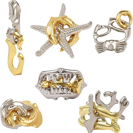 FantasyDay 6 Pcs Brain Teaser Puzzle,Metal Puzzle, Unlock Interlock IQ Test Game, Magic Trick Toy Gift for Kids and Adults