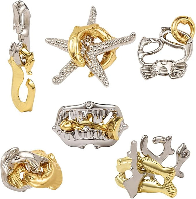 FantasyDay 6 Pcs Brain Teaser Puzzle,Metal Puzzle, Unlock Interlock IQ Test Game, Magic Trick Toy Gift for Kids and Adults