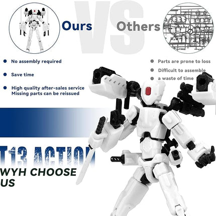(Assembly Completed) 8 inch T13 Action Figure Set,T 13 Action Figure Multi-Articular Mobile Robot Nova T-13,Desktop Decorations for Game Lovers Toys (White)