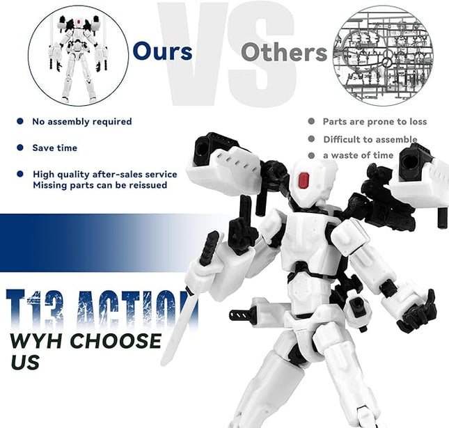 (Assembly Completed) 8 inch T13 Action Figure Set,T 13 Action Figure Multi-Articular Mobile Robot Nova T-13,Desktop Decorations for Game Lovers Toys (White)