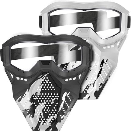 POKONBOY Upgraded 2 Pack Tactical Mask, Mask with Goggles Compatible with Nerf Rival, Apollo, Zeus, Khaos, Atlas, Artemis and N-Strike Elite Blasters (White & Black)