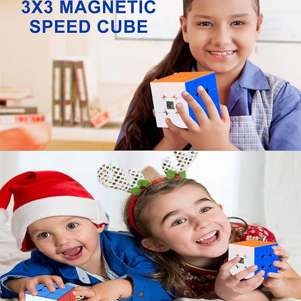 CFMOUR Magnetic Speed Cube 3x3 - Moyu Meilong 3M Stickerless Magic Cubes with Stand - Fast Smooth Problem-Solving Brain Teaser Puzzle Toy for Kids & Adults