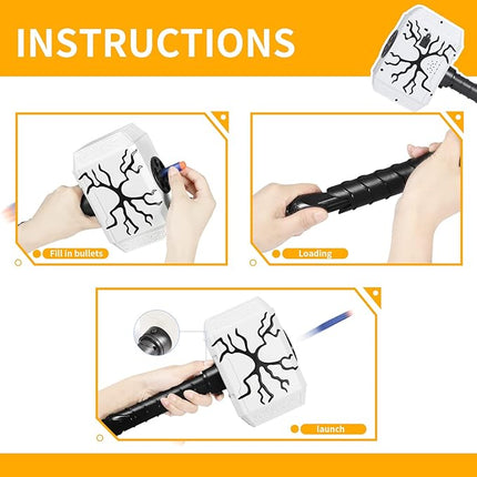 Thors Dart-Blasting Hammer Toys Gun with Lights -Toys for 5 6 7 8 9+ Year Old Boys,Kids Roleplay Toy Thunder Mjolnir with 30 Darts