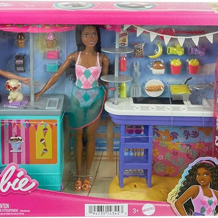 Barbie Playset & 2 Dolls with 20+ Accessories, Beach Boardwalk Set Includes Snack Stand, Ice Cream Kiosk, Puppy & Themed Pieces