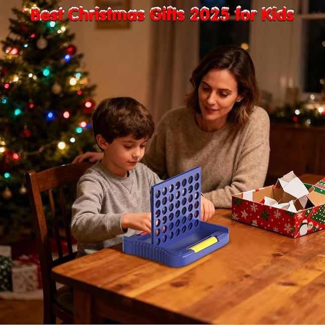 4 in a Row Board Games for Kids Ages 3+, Early Idea for Boys Girls Teens, Connect & Win Four in a Line, Portable 2-Player Strategy Games,Foldable Design with 6 Spare Discs (Blue)