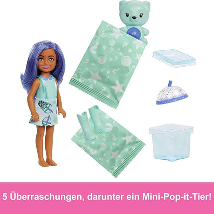 Barbie Chelsea Pop Reveal Bubble Tea Series Set with Themed Package & 5 Surprises Including Scented Small Doll & Pop-It Pet (Styles May Vary)