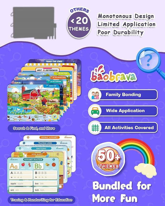 Baobrava Search and Find Book and Handwriting Practice Books Set, More Than 50+ Preschool Learning Activities for Toddler and Kids 3-8, Travel Games for Road Trip Car Airplane