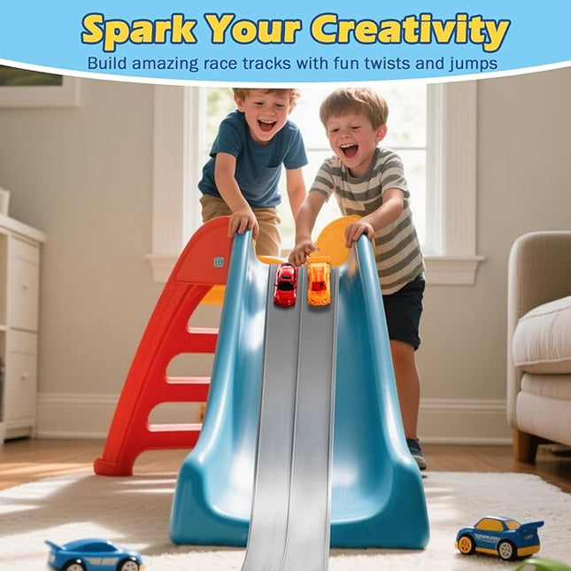 Flexible Race Track for Kids, 15ft Flex Tracks Compatible with Hot Wheels and Diecast 1/64th Cars, Roll Up Race Car Track for Kids Ages 3-12, Hot Wheels Track with Strong Suction Cups