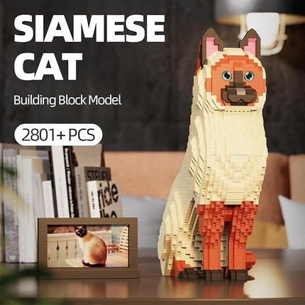 Animal Cat Series Pet Siamese Cat Building Block Kits - Secret Small Storage Box Inside! Ideal Toy for Cat Lovers, Kids & Adults ﻿