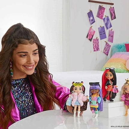 Barbie Extra Minis Doll & Accessories with Brunette Hair & Brown Eyes, Wearing a Pink Faux Fur Coat & Purse, 5.5-inch