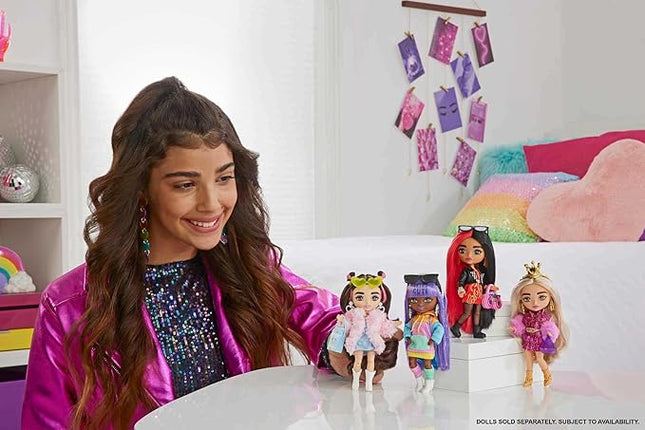 Barbie Extra Minis Doll & Accessories with Brunette Hair & Brown Eyes, Wearing a Pink Faux Fur Coat & Purse, 5.5-inch