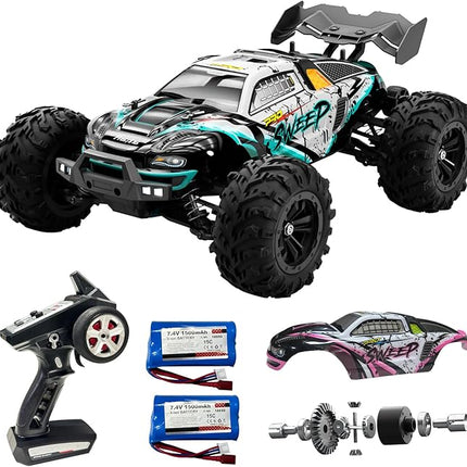 1:16 Scale RC Car for Adults, 45+ MPH High Speed 4WD Brushless Electric Truck - 4x4 Waterproof Off-Road Remote Control Vehicle with 2 Rechargeable Batteries & 2.4GHz Remote