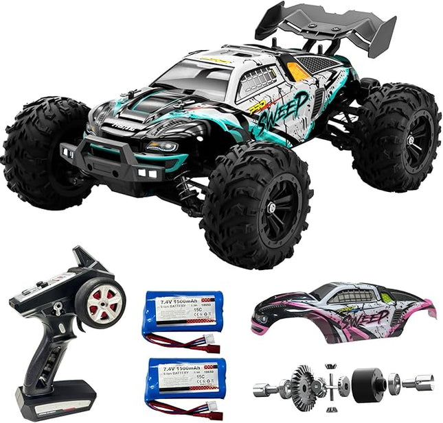 1:16 Scale RC Car for Adults, 45+ MPH High Speed 4WD Brushless Electric Truck - 4x4 Waterproof Off-Road Remote Control Vehicle with 2 Rechargeable Batteries & 2.4GHz Remote