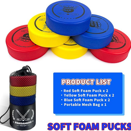 Pandahero Soft Foam Hockey Pucks Gifts for Kids - Set of 6 Indoor Knee Hockey Pucks - Toddler Stocking Stuffers - Ideal Hockey Gifts for Boys 8-12