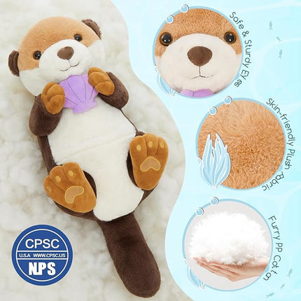 MorisMos 5Pcs Sea Otter Stuffed Animal with Babies,23.6'' Giant Mommy Stuffed Otter with 3 Babies & Plush Seashell, Boy Girl Sea Toys for Kids 3-5 Birthday Christmas Decor