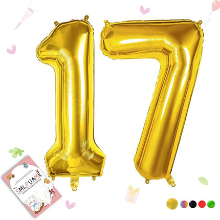 Smlpuame 40 inch Number Balloon 0-9 Gold Large Number 17 Balloons,Digital Balloons for Birthday Party Celebration Decorations Supplies, Helium Foil Number Balloons for Wedding Anniversary