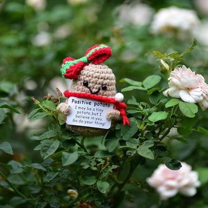 1 Pcs Positive Mini Funny Potato Holding Card Crochet Easter Birthday Christmas Mom Dad Sister Friend Wife Husband Colleauge College Students Coworkes Cheer Up Gift Decor