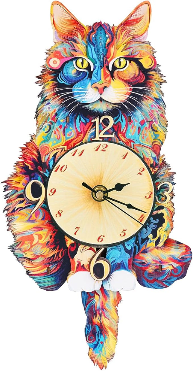 3D Wooden Puzzles for Adults Maine Coon Clock - Model Building Kit ‌‌Cat Clock Puzzle Creative Craft Gift Home Deco for DIY Enthusiasts, Brain Teaser Building Set Birthday Gifts