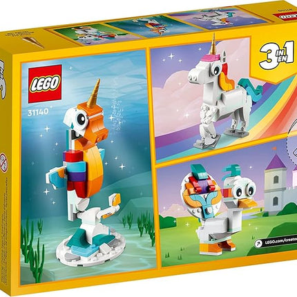 Lego Creator 3 in 1 Magical Unicorn Toy, Transforms from Unicorn to Seahorse to Peacock, Rainbow Animal Figures, Unicorn Gift for Grandchildren, Girls and Boys, Buildable Toys, 31140