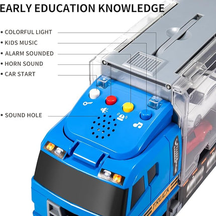 TEMI Transport Cars Carrier Set Toys w/Play Mat, Die-cast Vehicles Truck Alloy Metal Race Model Car Toys for Toddler Age 3-9 Kids Boys & Girls