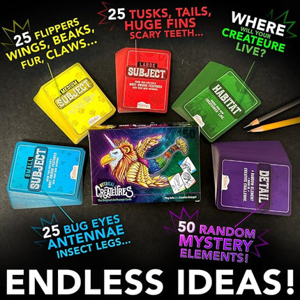 Mythical Creatures Art Prompts Card Game — 150 Drawing Prompt Cards, Millions of Mash-Ups — Imagination Game for Kids, Tweens, Teens & Families — Classroom & Homeschool Creativity Activity