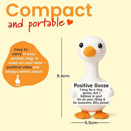 Mini Goose Positive Crochet Animals - Handmade Emotional Support Crochet Doll Desk Decor Pickle Gifts Emotional Support Plush for Anxiety & Stress Relief