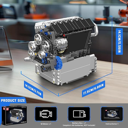 Mould King 10213 Car Engine Building Sets, Intelligent Chip Drive Engine Model Kit That Runs, Build Your Own STEM V8 Engine Model Toys for Age 14+/Adults Collections Home or Office Décor (744+ PCS)