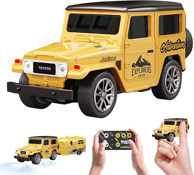 MOONTOY 1:64 Scale Mini Alloy Romote Control Car with LED Lights, 2.4Ghz Remote and App Control Toy Car, 3-Speed Adjustment Pocket Toy Car for Kids 4-8 Years and Adults (Yellow)