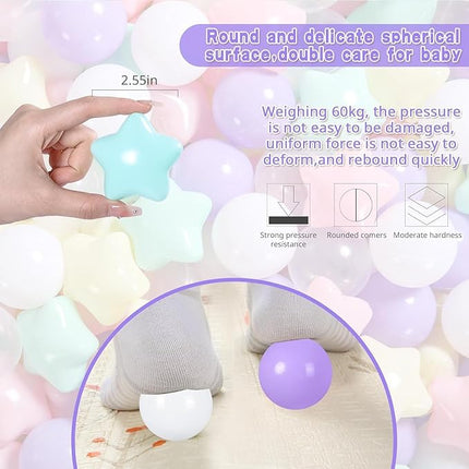 Ball Pit Balls Pack of 100 200 500 - Star and Round Set BPA Free Phthalate Free Non-Toxic Crush Proof Play Balls Soft Plastic Balls for Toddlers Baby Kids Birthday Pool Tent Party