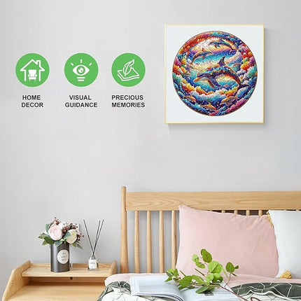 Wooden Puzzle for Adults – Unique Dolphin-Shaped Jigsaw, Colorful Ocean Animal Design Brain Teaser for Kid & Teen, 220 Pieces, 10"x10", Ships as Whole Puzzle Board, Gift-Ready Box, Fun Family Game